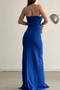 Women's Jewelled Strap Scuba Fabric Maxi Length Cobalt Blue Dress with Chest Cutout and Slit Detail582513 - 8