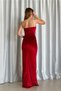 Women's Velvet Fabric Red Maxi Evening Dress with Low-cut and Slit Detail on the Chest582335 - 5