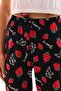 Women's Black Color Strawberry Printed Ribbon Pajama Bottoms - 3