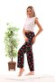 Women's Black Color Strawberry Printed Ribbon Pajama Bottoms