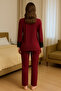 Women's Burgundy Lace Detailed 3-Piece Dressing Gown Pajama Set - 5