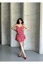 Women's Thin Strap Skirt with Gathered Volant Cotton Dress