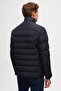 Slim Fit Navy Blue Concealable Hooded Fiber-Filled Windproof Coat - 6
