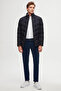 Slim Fit Navy Blue Concealable Hooded Fiber-Filled Windproof Coat - 2