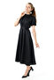 Nil Navy Blue Flared Skirt Short Sleeve Midi Length Satin Evening Dress - 2