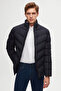 Slim Fit Navy Blue Concealable Hooded Fiber-Filled Windproof Coat