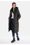 Regular Fit Hooded Zippered Lined Women's Green Coat - 3