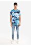 Regular Fit Round Neck Men's Blue Short Sleeve T-Shirt - 3