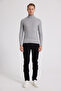 Ds Damat Slim Fit Gray Ribbed Cotton Blend High Neck Knitwear Sweater - 5