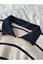 Ecru Navy Blue Thessaloniki Knitted Polo Neck Oversize Women's Knitwear Sweater - 6