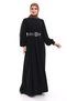 Hijab Dress Black Poncho Robe Detailed Balloon Sleeves Flowy Egyptian Silk - 5