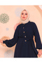 Hijab Dress Navy Blue Half Placket Buttoned Belted Waist Oversize Loose Fit