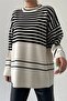 Women's Knitwear Fabric Crew Neck Striped Pattern Oversize Sweater 198 - 8