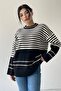 Women's Knitwear Fabric Crew Neck Striped Pattern Oversize Sweater 198 - 3