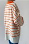 Women's Design Knitwear Fabric V-Neck Striped Pattern Bat Sleeve Detailed Oversize Orange Sweater 196 - 6