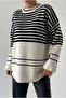 Striped Pattern Knitwear Fabric Oversize Crew Neck Knitwear Sweater 198