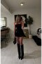 Women's Dust Collar Detailed Heeled Black Boots - 7