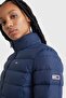 Women's Brand Flag Logo Fixed Hood Quilted Padded Navy Blue Coat Dw0Dw08588 C - 7