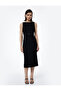 Slim Fit Sleeveless Crew Neck Belted Midi Length Pencil Dress