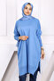 Indigo Crew Neck Mercerized Casual Knitwear Tunik - 2