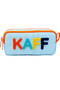 01108 Blue Color Orange Zippered Waterproof Bondit Fabric Plush Printed Double Eyed Pen Holder - 2