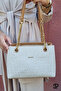 Original Women's 3 Compartment Luxury Soft Leather Adjustable Cross Strap Chain Detail Hand Shoulder Bag - 6