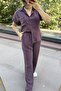 Plum Color 100% Cotton Short Sleeve Shirt Pants Suit 1004 - 4