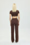 Comfort High Waist Straight Cut Trousers Brown - 6