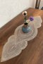 Mediterranean Model Cappuccino-Milk Coffee Color Oval Dry Runner Special Embroidered Lace Detail (115X35Cm) - 4