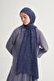 Navy Blue Silk Jacquard Shawl - Text Pattern - 4