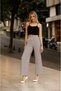 1002 Gray Palazzo High Waist Lycra Woven Women's Trousers - 4