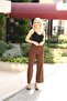 1002 Brown Palazzo High Waist Lycra Woven Women's Trousers - 4