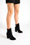 Mbess4-S Women's Black Suede Thick Heeled Lace Detailed Zippered Boots & Bootie - 4