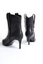 Mubiano Genuine Leather Collection Thin Heeled Western Boots Black - Mcsr1924 - S - 8