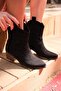 Mbhj280-S Black Suede Short Thick Heeled Women's Cowboy Boots & Bootie - 6