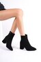 Mbzfr5006S-S Women's Black Suede Thick Heeled Pointed Toe Zippered Short Boots & Bootie