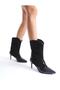Mubiano Genuine Leather Collection Thin Heeled Pointed Toe Patent Leather Boots Black - Mcsr1925 - S