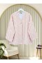Fringed Single Button Square Patterned Kimono - Powder
