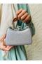 Women's Silver Evening Dress Bag with Large Crystal Stone Hand and Long Chain Strap - 6