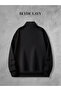 3 Thread Black Half Zipper Unprinted Sweatshirt - 2