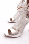 2031 Women's Silver Stone Transparent Ankle Belt Tie Heeled Shoes - 4