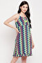 Chevron Print Resort Wear Slip Dress in Multicolour with Ruffles - Crepe - 4