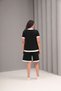 Women's Plus Size Black-White, V-Neck, Ornamental Button Top, Leg Detail Pocket Shorts 2 Piece Set 65N39066 - 5
