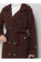 Women's Knitted Quilted Belted Buttoned Brown Trench - 5