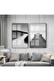 Amazing | Black&White Set Lake-Desert Modern Combination | Framed Glass Table 2 Pieces Vertical