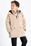 Cream Zippered Chest Pocketed Boys' Hooded Coat with Fur Inside 21358 - 5