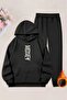 Unisex Black Money Printed Tracksuit Hoodie - Winter Embossed Fabric