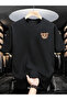 Unisex Cotton Black Oversize "Teddy Bear Minimal" Printed Crew Neck Comfortable T-Shirt