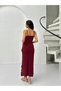 Burgundy Thin Strap Slit Ruffle Dress - 6