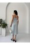 Baby Blue Thin Strap Pleated Midi Dress - 6